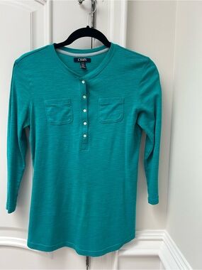 Chaps Teal Long-Sleeve Henley Top